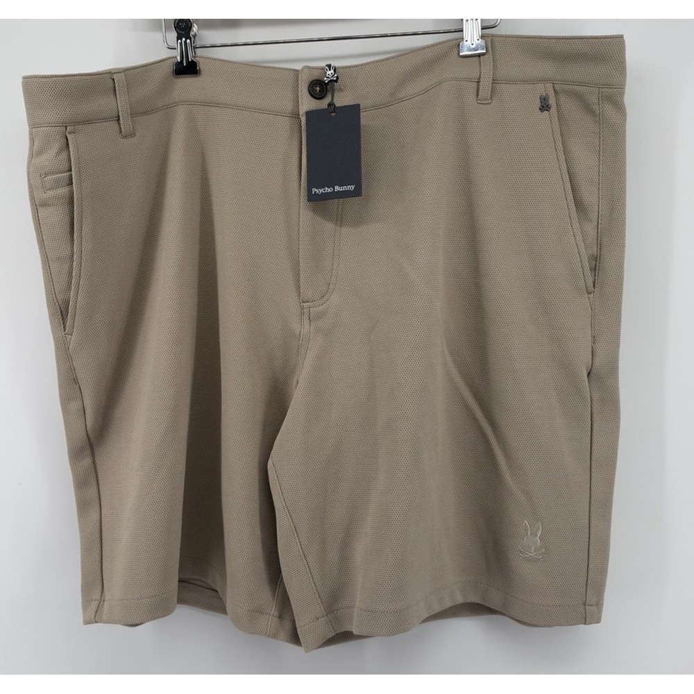Psycho Bunny Men's Big & Tall Shiro Knit Honeycomb Flat Front Shorts Tan 2XL NWT